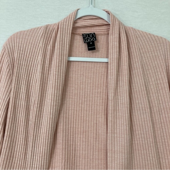 Clara Sun Woo Light Pink Open Front Rib Knit Stretch Cardigan Medium - Picture 4 of 9
